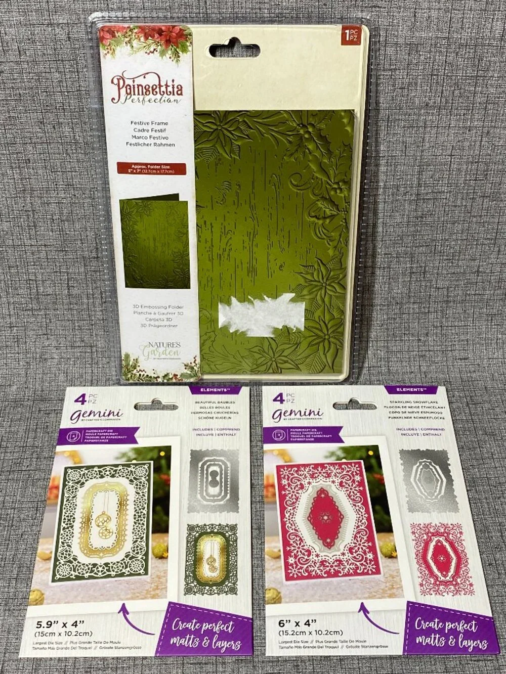 NEW Crafters Companion 3pc Lot Sparkling Snowflake & Baubles & Emboss Folder